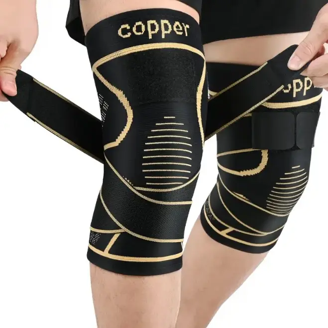 HOXEZU 2 Pack Copper Knee Braces for Women and Men, Knee Compression Sleeve for Knee Pain, Arthritis,ACL, Meniscus Tear, Joint Pain Relief, Knee Support for Running, Working Out, Fitness, Weightlifting-M