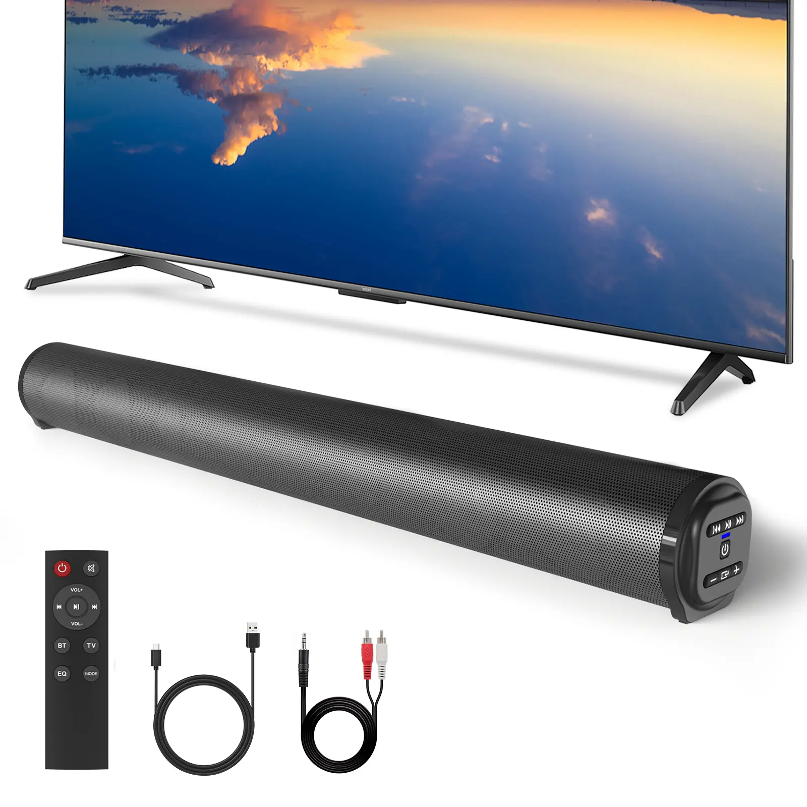 4 Speaker System Surround Sound Bar Wireless BT Subwoofer TV Home Theater+Remote Audio Bluetooth Connection Charging Black Usb Plug