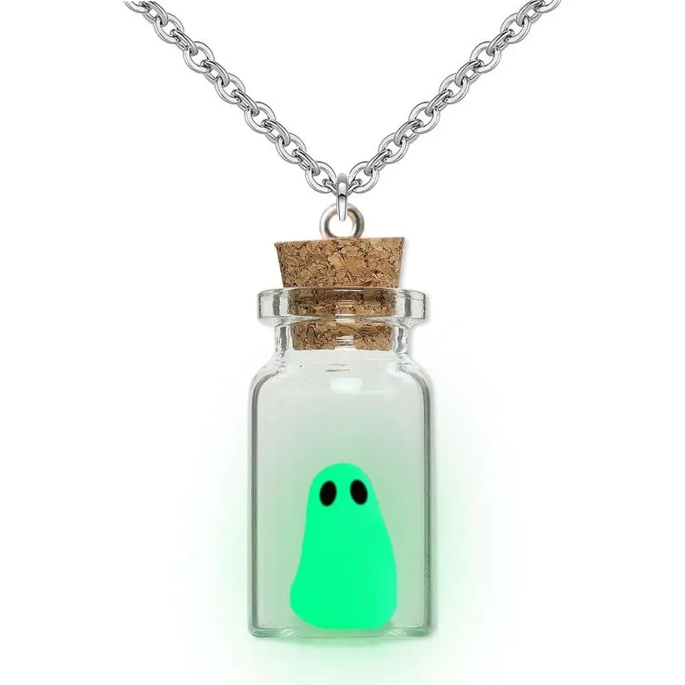 Ghost in A Bottle Pendant Necklace,Glow In The Dark Ghost Necklace The Adopt A Ghost Necklace Halloween  for Women and Men