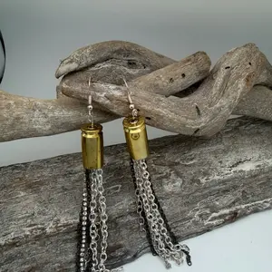 40 Caliber Bling Earrings with Gold Tassel and Silver Chain Accents for Stylish Accessory