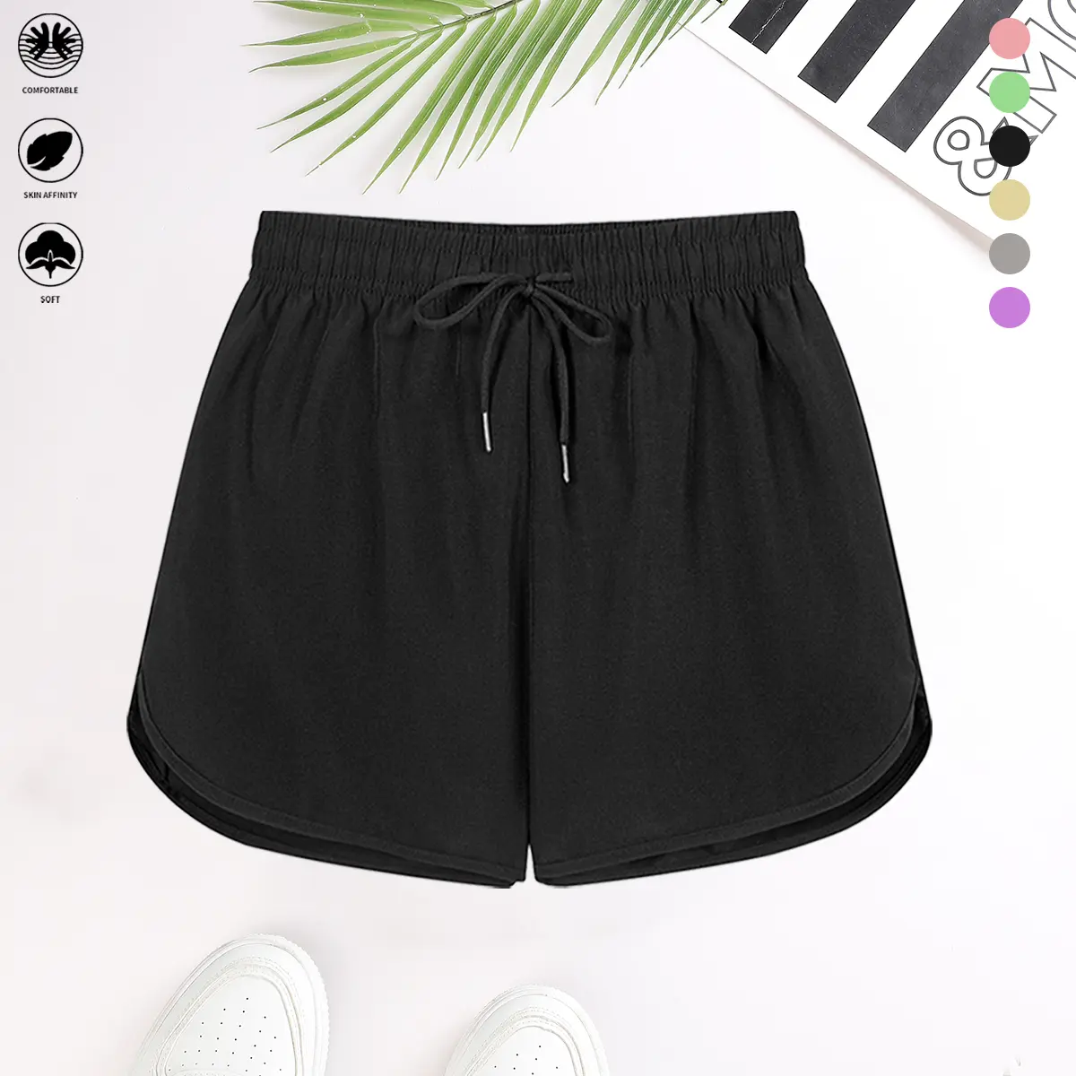 Women’s casual shorts, solid color, drawstring design, suitable for running, yoga fitness, and everyday wear; summer clothing, women’s apparel, gift, summervibes