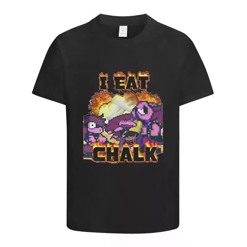 Men's Pure Cotton T-Shirt, Casual Deltarune 'I Eat Chalk' Graphic Print Top, Moisture-Wicking Chemical-Free Tee from Soft Knitting with an Adjustable Fit