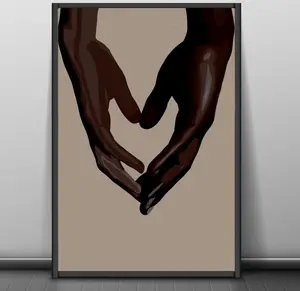 Black couple holding hands wall art, black couple wall art, black love art, Product without frame