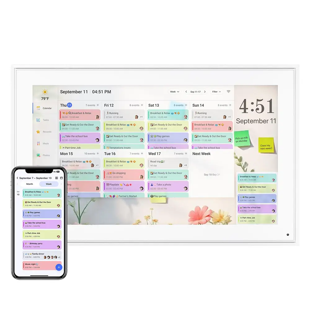 15.6 Inch Smart Calendar - Full HD Interactive Touchscreen Weekly Planner, Calendars Planners, Digital Photo Frame, Chore Chart, Wall Mount & Desk Stand Included, Family Gift
