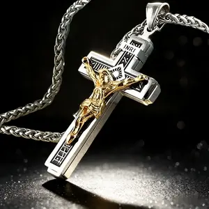 Stainless Steel Cross Jewelry SleekDesign with Inscriptions Men's Fashion Accessory for Faith-Driven Style Long-Lasting Material Elegant Design Faith Statement