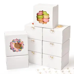 4-Inch Small Cookie Boxes 25 Pcs White - Bakery Treat Boxes with Window for Gifting, To-go Containers for Cake Slice, Macarons, Donuts 4x4x2.5