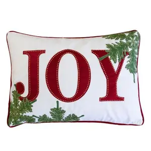 Festive Joy Embroidered Christmas Throw Pillow, Soft Holiday Accent Cushion for Sofa, Bed & Seasonal Home Decor
