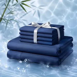MOXHOMO Extra Deep Pocket Bamboo Sheets - 6 Pcs Breathable & Cooling Bed Sheet Set, Hotel Luxury Fitted Soft Wrinkle-Free For Mattresses, Room Decor, Twin/Full/Queen/King Size Pillowcase Sets, Cooling Breathable Bedding, Bamboo Sheet Set