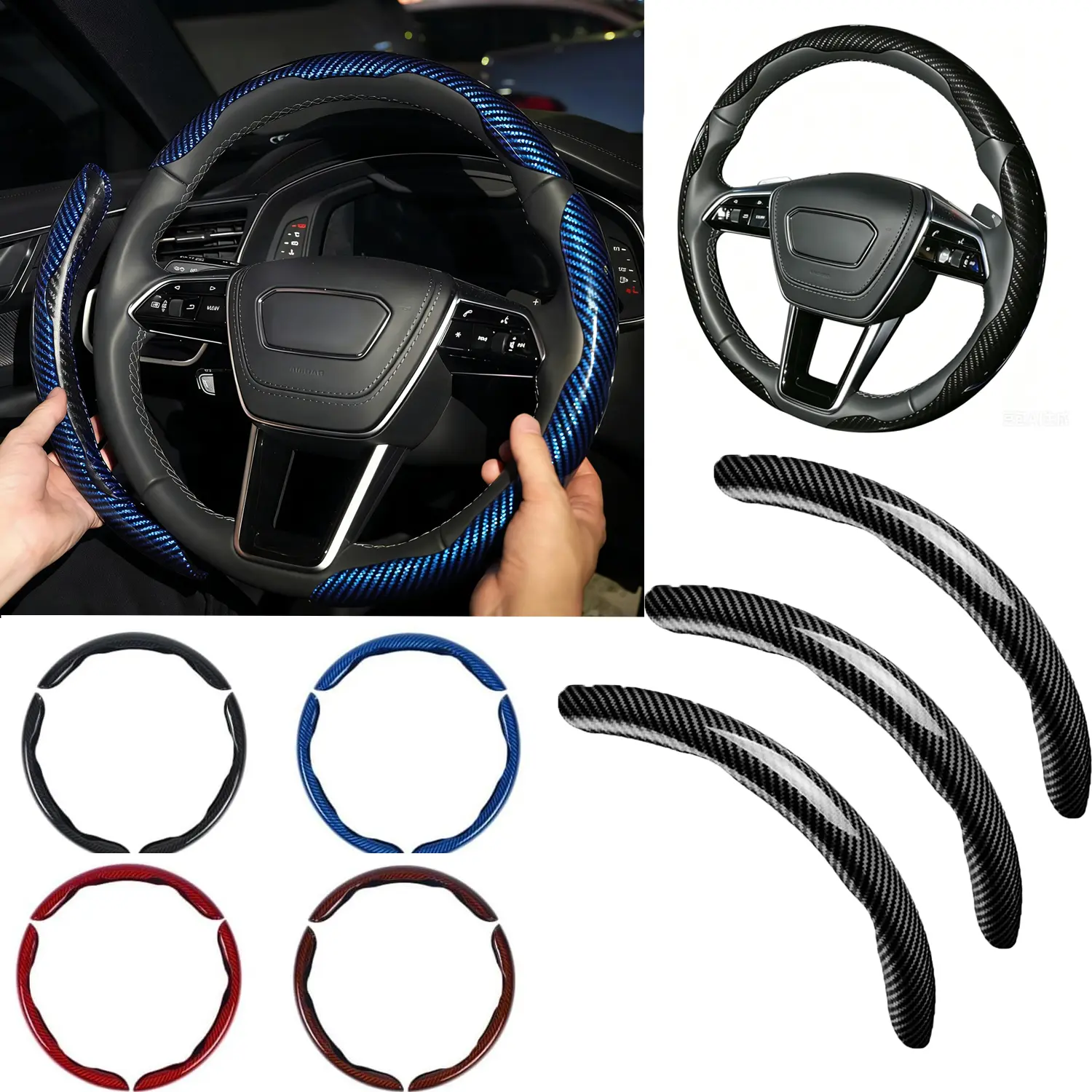 3PCS Carbon Fiber Steering Wheel Cover,Anti-Slip,Scratch-Resistant,Universal Fit for 14–16 Inch Wheels,Interior Car Accessories