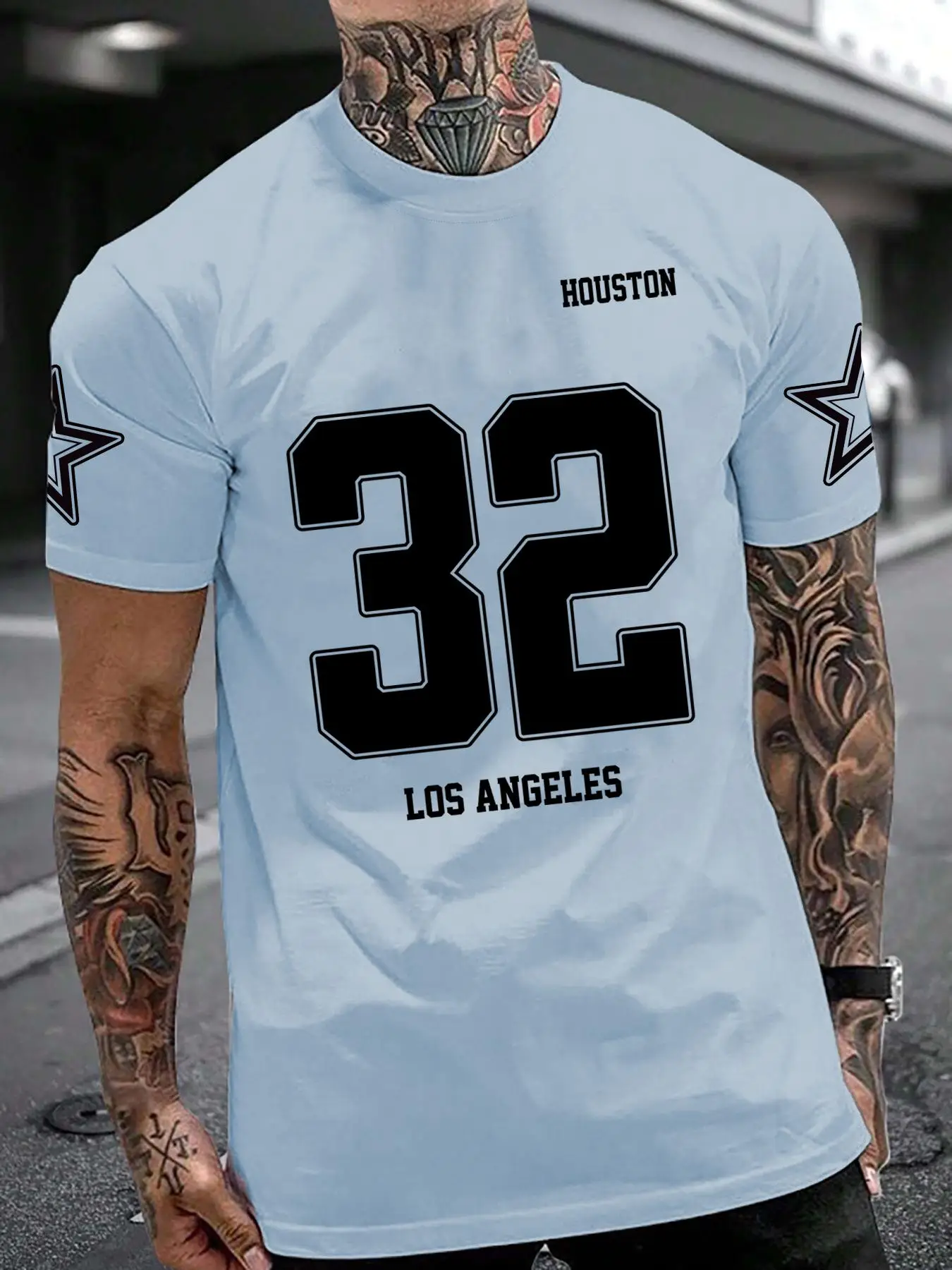 Unisex Men's Graphic Round Neck Tee, Loose Casual Street Number & Star Print Short Sleeve T-Shirt for Summer, Fashion Men's Top for Daily Wear