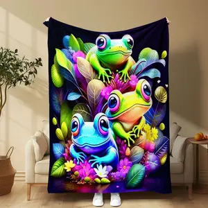 Colorful Frog Pattern Blanket, Soft Comfortable Throw Blanket, Cool Bedroom Bedding Blankets, Warm Napping Blanket For Home Office Travel Camping