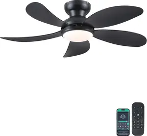 Kviflon 42" Black Low Profile Ceiling Fans with Lights and Remote,Small Flush Mount Ceiling Fans with Quiet Reversible DC Motor, Dimmable 3 CCT | 8239