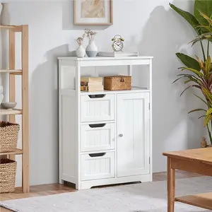 Yaheetech Bathroom Floor Cabinet with 1 Door & 3 Drawers, MDF & Metal Hardware, Adjustable Shelves, Free-Standing Storage Organizer for Kitchen/Living Room/Bathroom