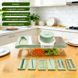 9 in 1 Vegetable Cutter with 6 Blades, Vegetable Cutting Slicer, Stainless Steel Kitchen Slicer, Dicer, Grater, Time Saving Food Processor, Home Cooking Essential Tool, Utensils