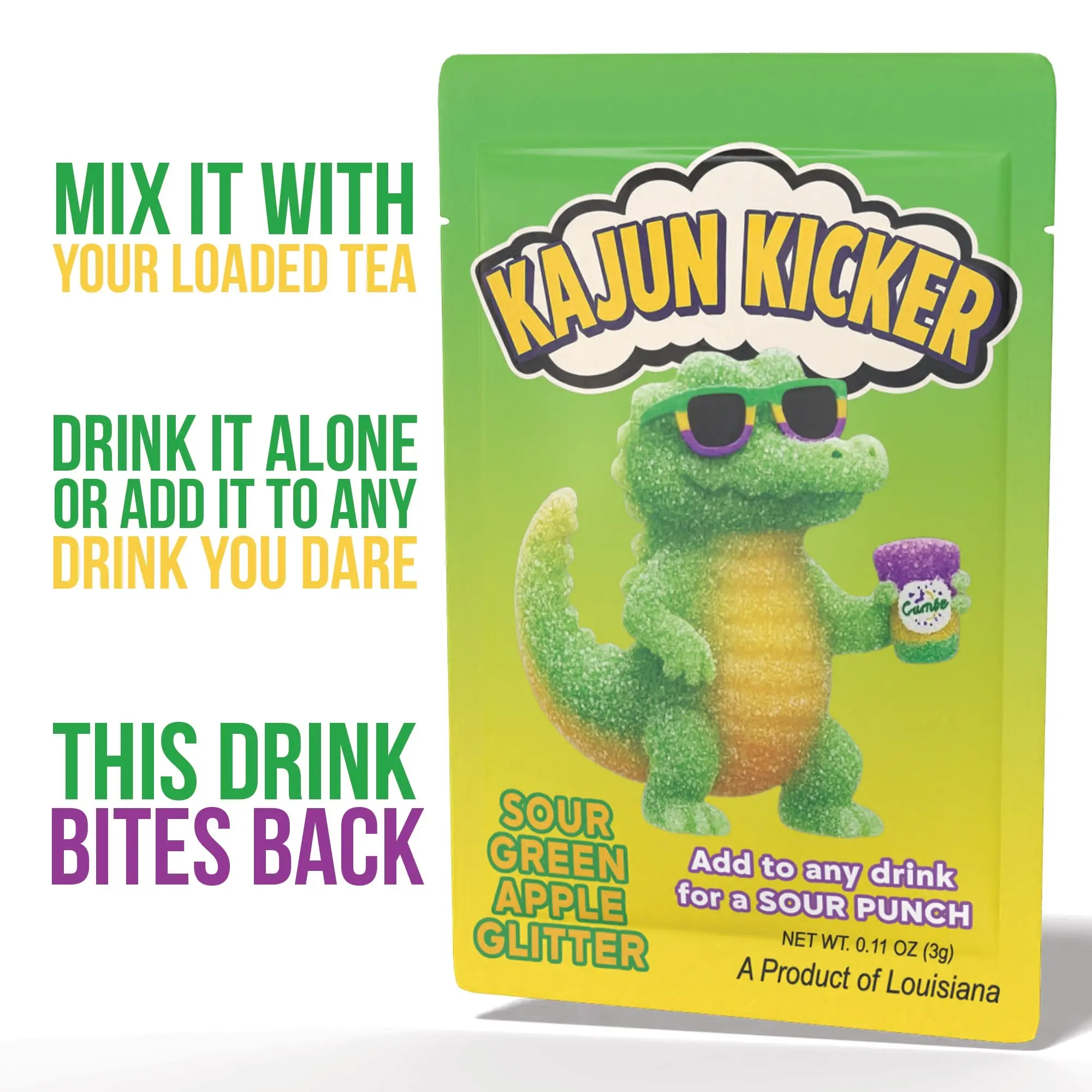 Kajun Kicker – Sour Shot (Sour Green Apple Glitter, Caffeine Free) Beverage Sport Drink