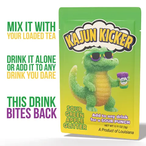 Kajun Kicker – Sour Shot (Sour Green Apple Glitter, Caffeine Free) Beverage Sport Drink