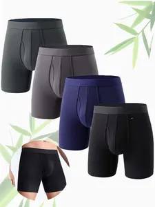 Men's  Solid Color Bamboo Fiber Boxer Brief, Men's Underwear Breathable Boxer Briefs with Fly Moisture-Wicking Lightweight Underwear 4-Pack Underwear Boxers