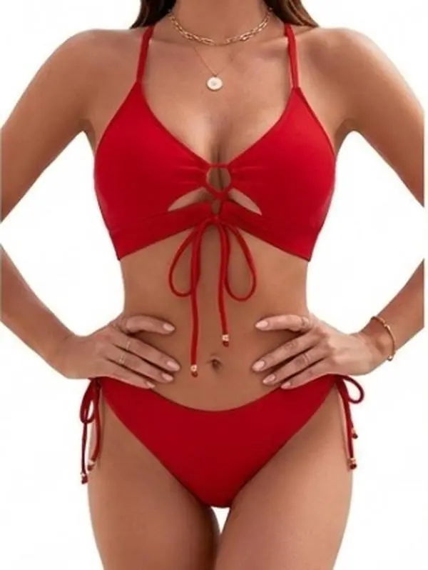 AgeRose Hollow-out Strap Swimsuit Women's Two-piece Bikini Set