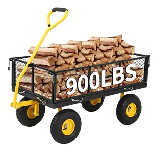 Garvee 900 lbs Heavy Duty Steel Garden Wagon Cart 2-in-1 Pullable & Folding Utility Yard Wagon, Removable Sides, 10" Tires Ideal for Gardening Tools, Soil & Plant Transport