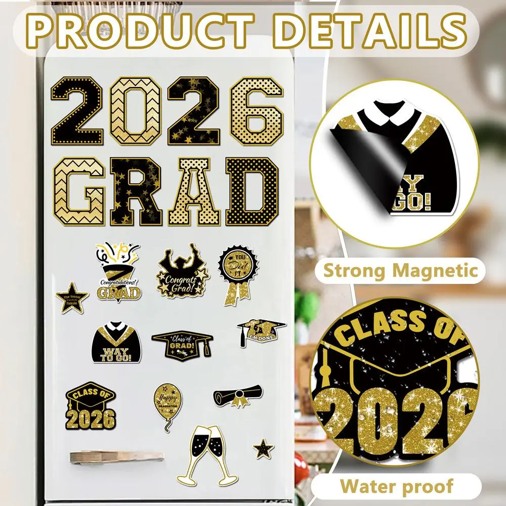 2026 Winter Graduation Strong Waterproof Metal Soft Magnets - 8 Word & Number Designs, 2026 Class Phrases, Car Exterior Stickers, Cruise Ship Door Decor, Magnet Letters for Fridge, Water Proof, Cruise Ship Door Magnets