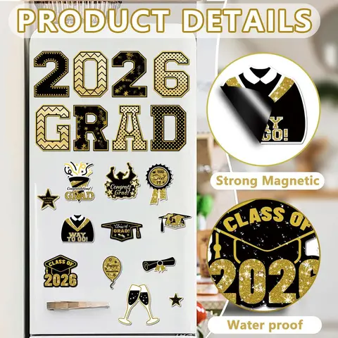 2026 Winter Graduation Magnetic Car Exterior Stickers for Cars - Firm Metal Hold, Waterproof, 8 Word & Number Designs, 2026 Class Phrases, Cruise Ship Door Magnets, Decorative Fridge Magnets, Graduation Party Decor