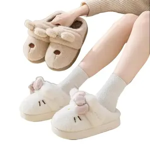Women's Cute Cartoon Embroidery Bow Decor Plush Slippers,Adorable Fuzzy Cozy Cat Plush Slipper，Fuzzy Cozy Dual-Wear Design. winter walking Slide Girl Flipflop Shoe Comfort Footwear Soft