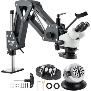 【fathersdaygift】VEVOR Multi-Directional Microscope with Spring Bracket, 7X-45X Magnification Jewelry Microscope, Micro Jewelry Inlaid Stand with Integrated USB Ring LED Light and 360° Ball Vise, for Jewelry Inlay