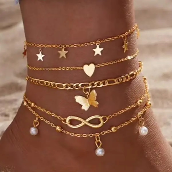 18K Stainless Steel Womens Anklet Full Set