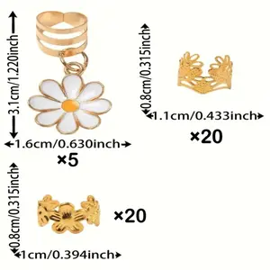 Sweet Floral Hair Extension Rings Cute Women's Jewelry Set Fresh And Lovely 45PCS with Daisy and Leaf Designs Hair Accessory