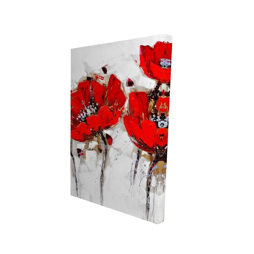 Begin Home Decor 2080-3624-FL20 24 x 36 in. White Floral Bedroom Canvas - Red Poppies with Texture Decor