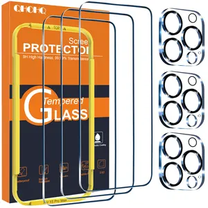 QHOHQ 3 Pcs Screen  with 3 Pcs Camera Lens  for iPhone 15 / 15 Pro / 15 Plus / 15 Pro Max / 14 / 13, Tempered Glass Film with Installnation Frame, 4K HD Clear, 9H Hardness,  Case Friendly,  protector  protector clear screen i phone temperedglass