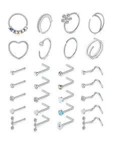 Stainless Steel Nose Rings Hoop, L Shape Nose Studs, Nose Screw Bone, Body Piercing Jewelry Set for Women Men