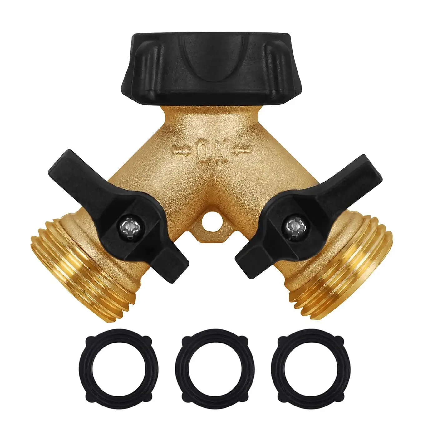QXIAOZHAN Garden Water Pipe Diverter 2-way, Heavy Duty Brass Connector Faucet Diverter, Y-type Diverter with 1 valve, plus 2 extra valves.