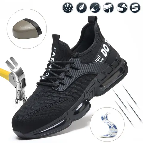 Shenganton Men's Steel-Toe Safety Work Sneakers - Closed, Chic Round Toe Athletic Walking Shoes, Casual Lace-Up Low-Top, Breathable Mesh Upper, Puncture-Resistant, Crush-Resistant for Worker Construction Gear, Colorblock Design, All Seasons