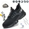 Shenganton Men's Steel-Toe Safety Work Sneakers - Closed, Chic Round Toe Athletic Walking Shoes, Casual Lace-Up Low-Top, Breathable Mesh Upper, Puncture-Resistant, Crush-Resistant for Worker Construction Gear, Colorblock Design, All Seasons