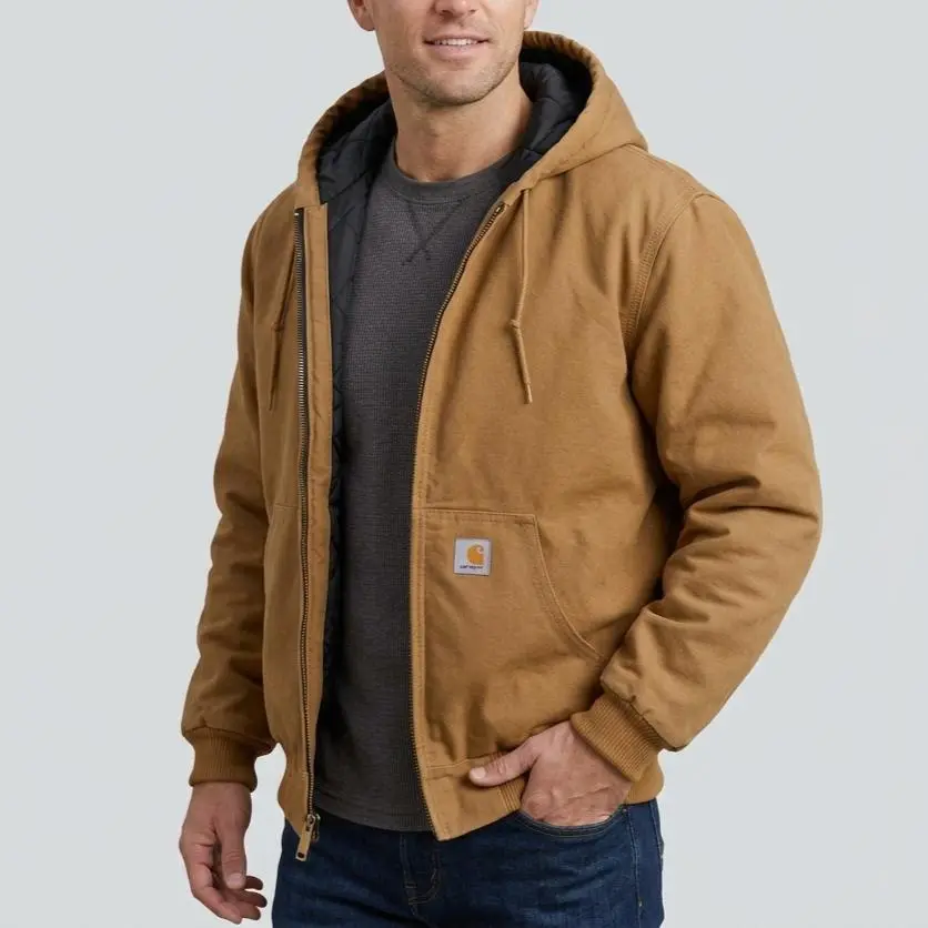 Carhartt Men’s Heavyweight Quilt Insulated Hooded Work Jacket, Rugged Washed Canvas Outer Coat, Durable Warm Outerwear for Field Labor, Construction & Outdoor Daily Use