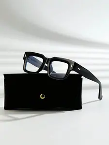 Crystal Cross & Heart Decor Metal Frame Thick Retro Classic Korean Style Square Clear Lens Glasses, Anti-Blue Light Glasses For Computer, Gaming