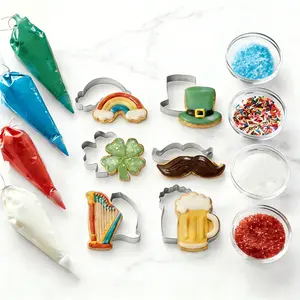 6PCS St. Patrick's Day Cookie Cutter Set - Stainless Steel Shamrock, Rainbow, Beer Mug & Top Hat Molds - Metal DIY Baking Kit for Cookies, Sandwiches, Fondant & Party Treats