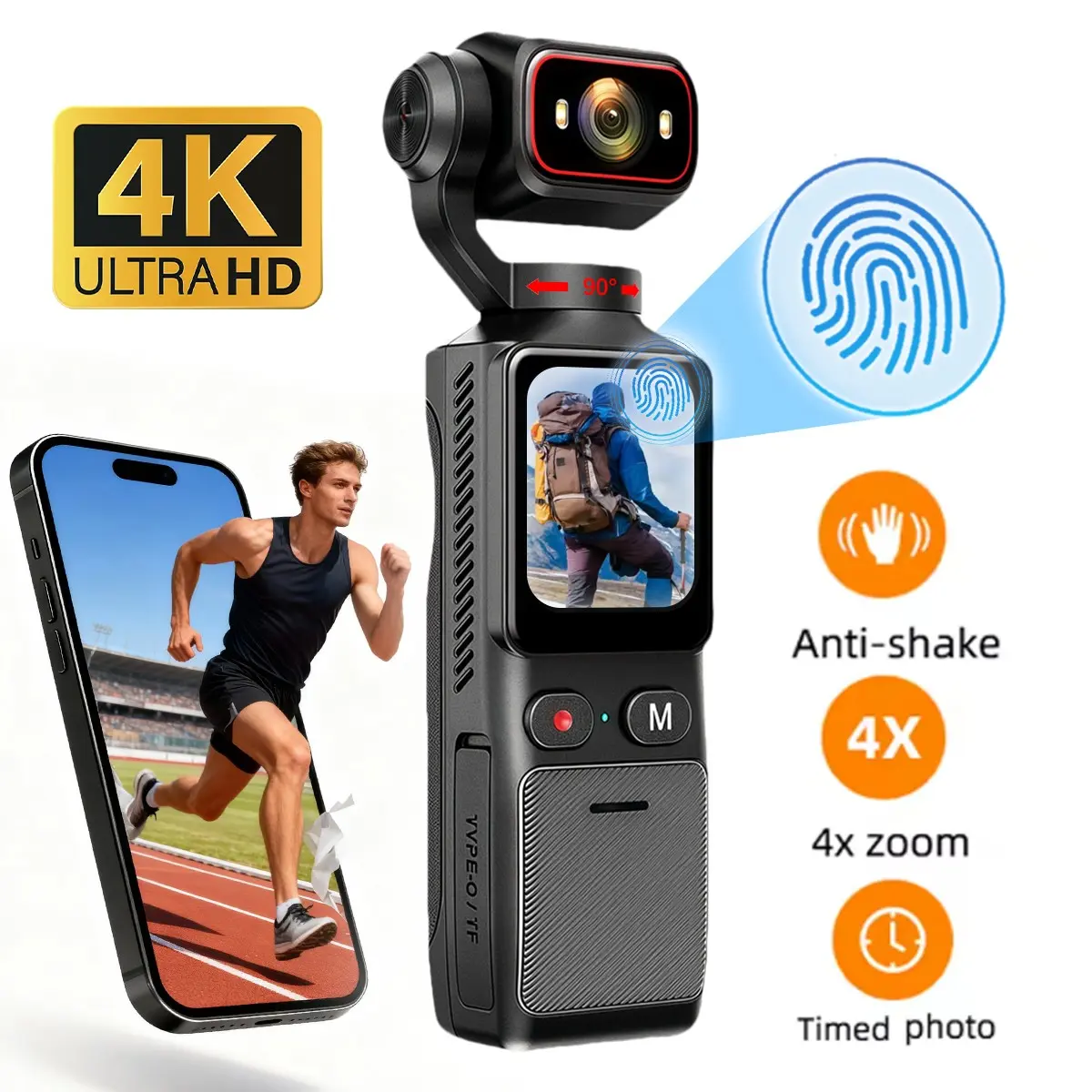 Vlogging Camera, Vlogging Video Camera - 4K UHD Pocket Action Camera with 1.69inch IPS Touch Screen, 180° Rotatable Lens, WiFi Connection & EIS Stabilization, Loop Recording, External Mic Support, for YouTube, Travel Vlogs, and Outdoor Sports