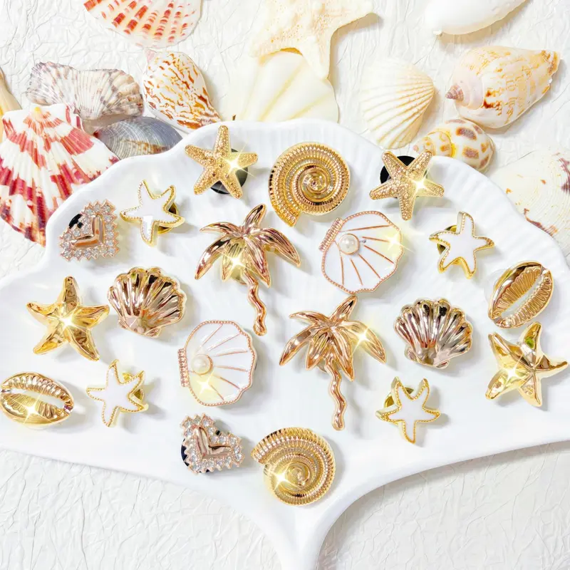 20pcs Ocean Series Decorative Shoe Accessories, Shoe Charms, Starfish, Palm Tree, Shell, Conch, Heart Decorations, DIY Footwear Embellishments, Shoe Charms Set