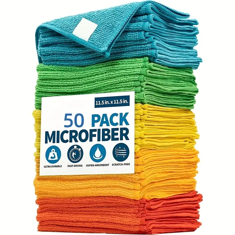 5/10/20 Piece Microfiber Cleaning Cloth Set, Polyester Woven, Multi-Surface Use, No Stripe Gloss, Outdoor Bathroom Kitchen Cleaning Cloths Patio, Microfiber Cleaning Rags