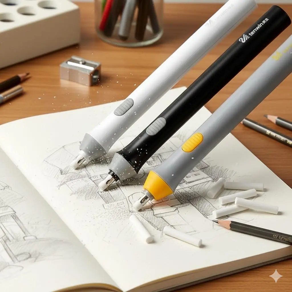 Professional Electric Eraser Kit for Drawing, Replaceable Eraser Tips, Highlight & Detail Tool, Portable Sketch Corrector, Smudge-Proof Design for Precision Artwork, Pencil Draft Perfection.