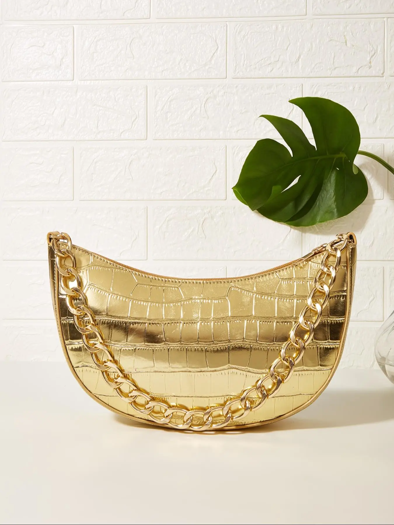 Women's Fashion Chain Strap Crocodile Embossed Shoulder Bag, Casual Pu Leather Zipper Shoulder Bag for Daily Used, Trendy All-match Commuter Bag