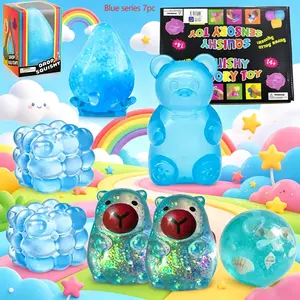 Noble Blue 7-piece set, Squishies, Squishy Fidgets, Decompression squeeze, soft TPR material, for stress relief, with a random gummy style, suitable for graduation and children's gift exchange