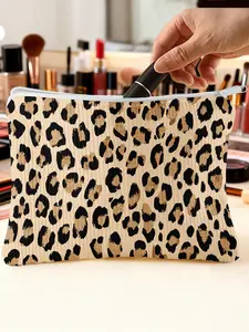 Stylish Leopard Print Corduroy Makeup Bag | Retro Wild Style Women‘s Toiletry Pouch | Large Capacity Multi-Purpose Cosmetic Organizer Portable Travel | for Business Trip, Vacation Storing Toiletries, Cosmetics & Daily Storage | Practical Thoughtful Gift