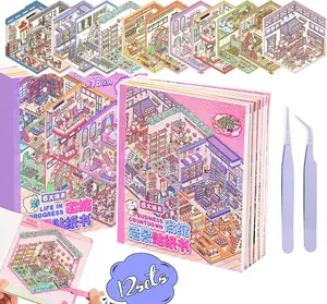 Mothers Day Gifts 3D Sticker Scene Book Sticker Therapy for Adults Kids Teens 2 Books with 12 Sets of DIY 3D Room Miniature Scene Stickers Featuring Various Themes