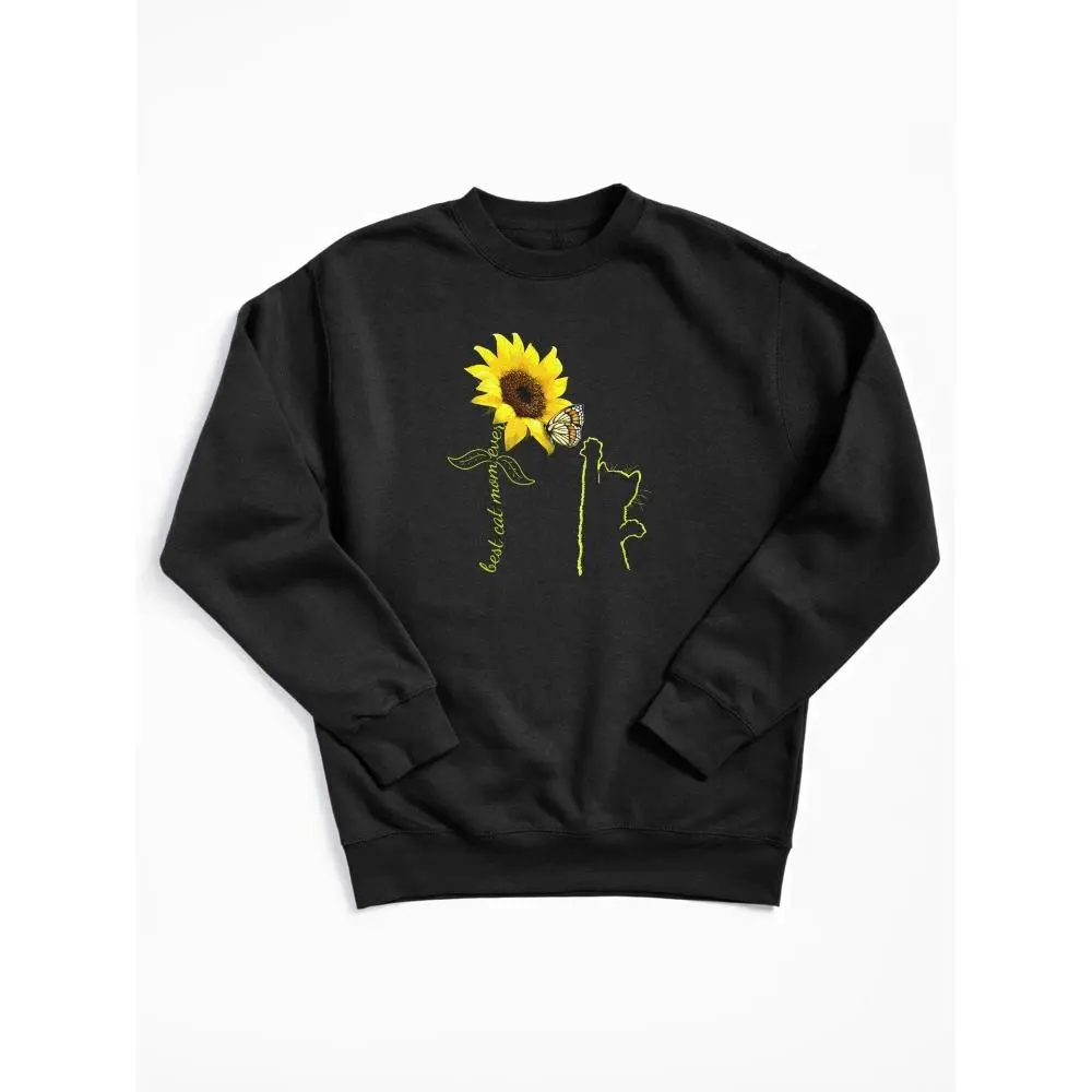 The Best Cat Mom Ever - Sunflower Butterfly And Sunshine Kitty - Cute Gift For Cat Lover For Cat Mother And Pet Owner - Cat Design Tee For Women And Girls Sold By Wg-Factory. Men Women Shirt, Unisex T-shirt, Funny T-shirt, Graphic Tees, TikTok Meme