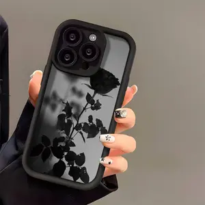 A Minimalist Dark-Themed Black Rose Phone case for iPhone 17 Pro Max 16 Plus 15 14 13 12 11 Air  E Shockproof Silicone TPU Bumper Drop Protection Soft Cover