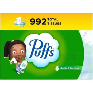 Puffs Plus Lotion Facial Tissues, 8 Family Boxes, 124 Facial Tissues per Box, Allergies and Colds