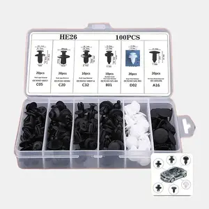 200pcs Car Fastener Clip, Car Rivet Fasteners Fixing Kit with 1 Removal Tool, Universal Push Pull Rivet Kit with Rivet Remover, Door Panel Clips & Fender Flare Retainers Compatible with Chevy / Ford / Toyota / Chrysler
